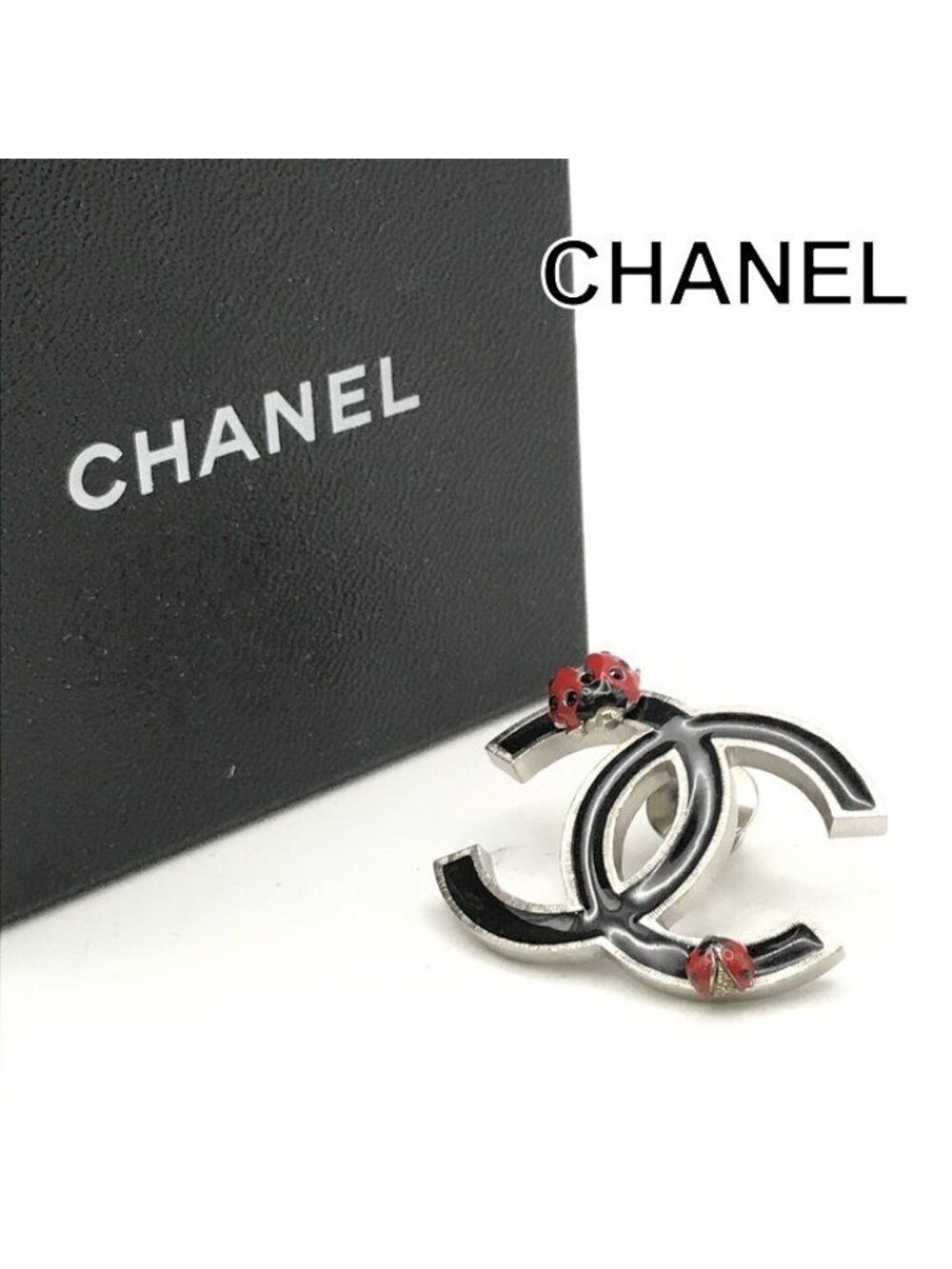 Chanel 04P CC Logo Ladybug Black Pin Brooch